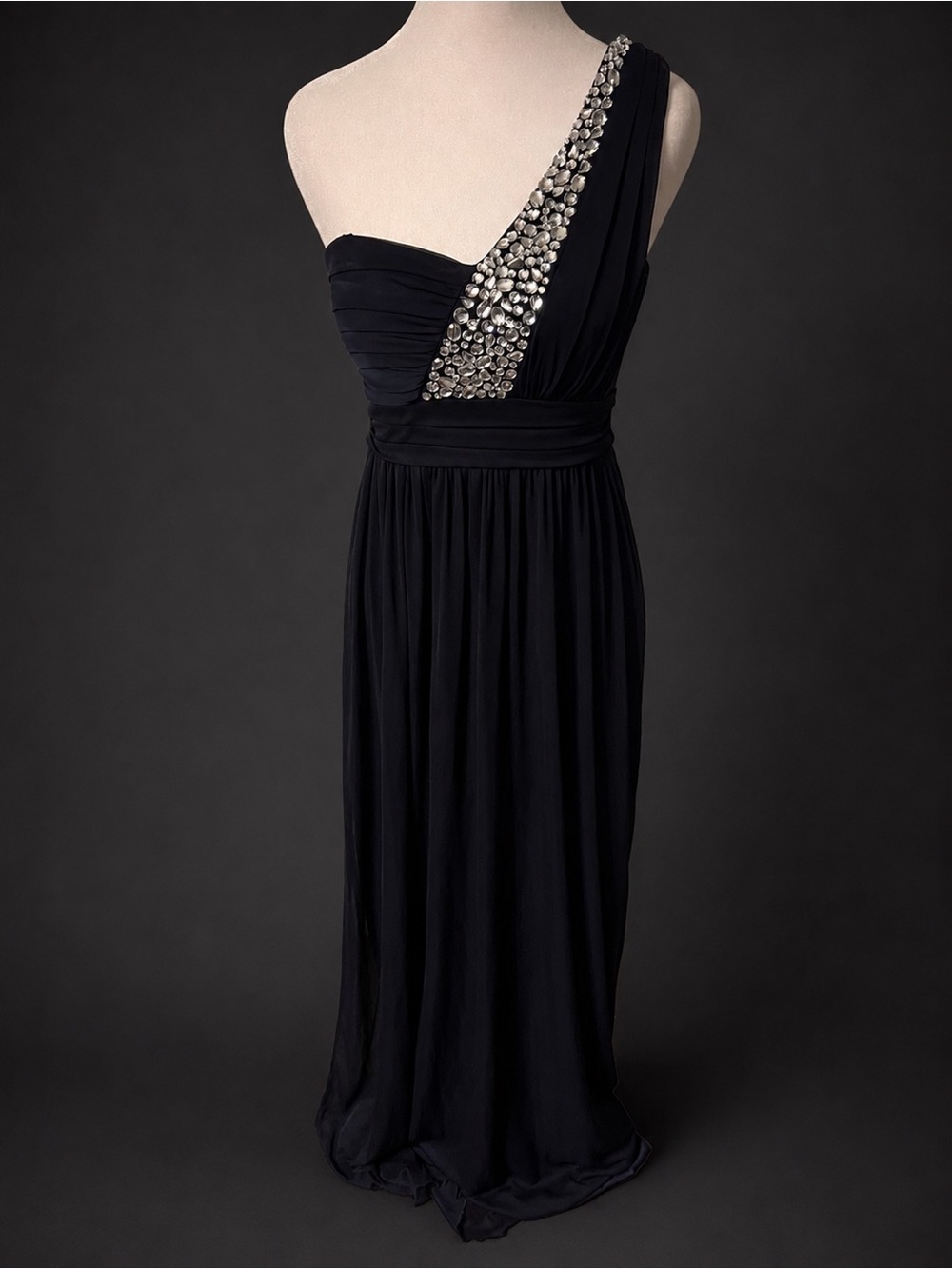 City Triangles Size M One-Shoulder Evening Gown with Crystal Embellishment Blue